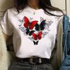 Harajuku Women T Shirt Red And Black Butterfly Print Tshirt Heart T Shirt Female Short Sleeve Tops Tee Fashion Women T-Shirts