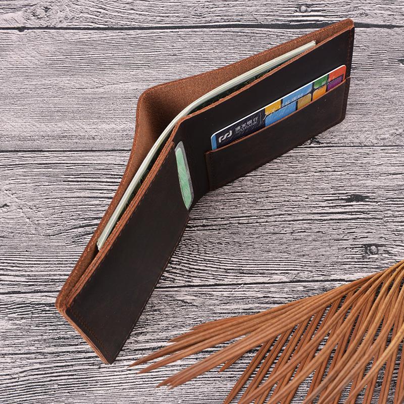 Кожаные кошельки ручной работы для мужчин, тонкие мужские кошельки, короткие винтажные ретро-бумажники ручной работы, сумки для денег