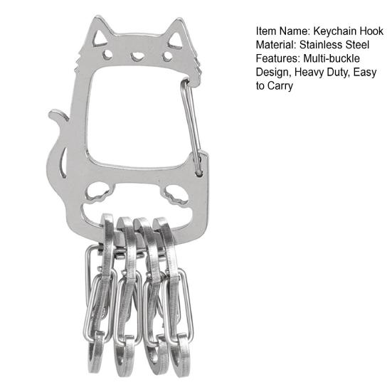 Брелок Lucky Cat из нержавеющей стали со съемными S-образными крючками, прочный портативный держатель для ключей для кемпинга на открытом воздухе, металлическая подвесная пряжка-карабин