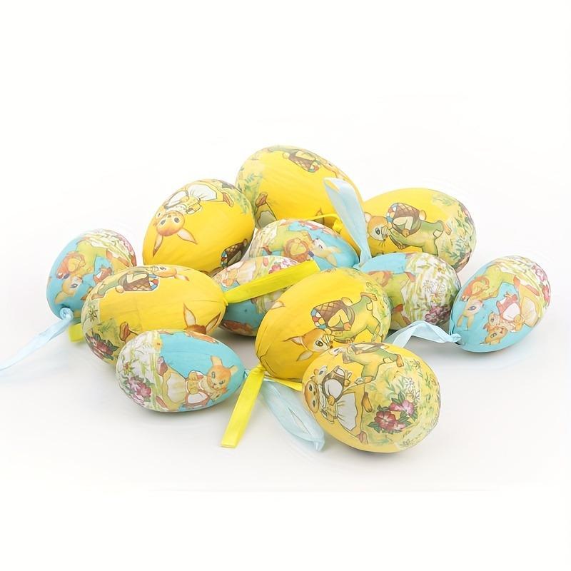 12 шт./компл. пасхальные яйца с кроликом и курицей, пасхальные подвески, красочные расписные бумажные яйца, подвесные украшения (случайные стили)