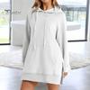 Женское платье с капюшоном, свободный однотонный цвет, с разрезом, завязками на талии, с большим карманом, с капюшоном, средней длины, для поездок на работу, свиданий, спортивная толстовка с капюшоном