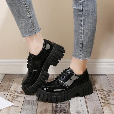 Новые черные туфли на платформе в стиле британской моды, женские туфли на платформе, кожаные туфли с одинарными туфлями