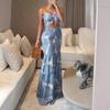 Комплект: strapless юбка макси с рюшами и принтом тропических растений