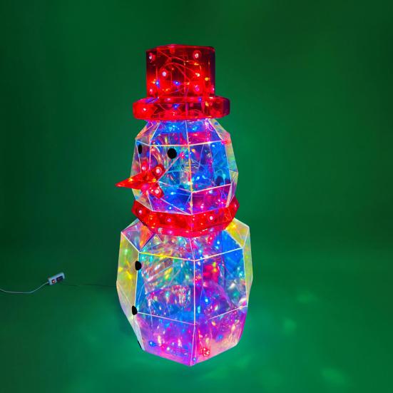LED Prismatic Iridescent Snowman Ornaments USB Powered 3D Light Up Snowman Colorful Christmas Night Light for Home Party