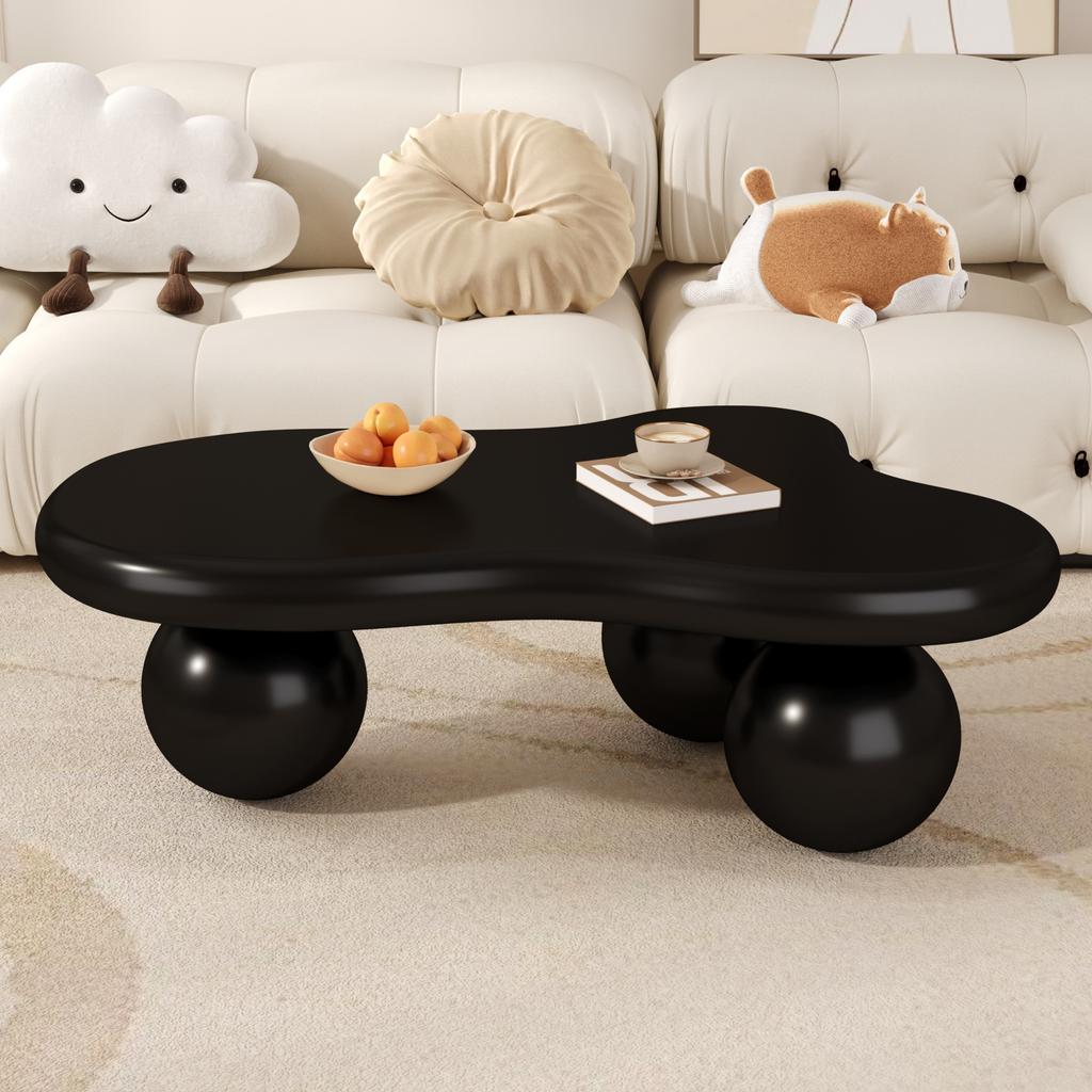 Black Cloud-Style Coffee Table with LED Lighting – 16 Colors Available, Round-Leg Design, Stylish Highlight for Modern Living Room and Children's Room