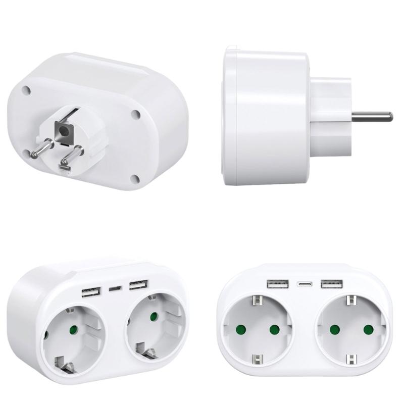 Европейский конвертер розеток с 2 портами и двойной USB-зарядкой, европейские дорожные адаптеры, ABS, для нескольких устройств