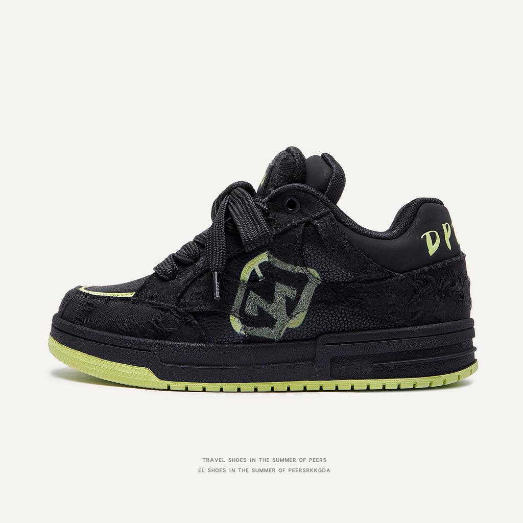 Black Knight Destructive Aesthetics Series: Trendy Youth Thick-Soled Low-Top Canvas Shoes for Men and Women