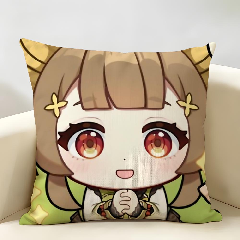 Yaoyao Cute Genshin Impact Cushion Cover Natural Linen Organic Fabric DoubleSided Printing Room Sofa Decor Pillow Case