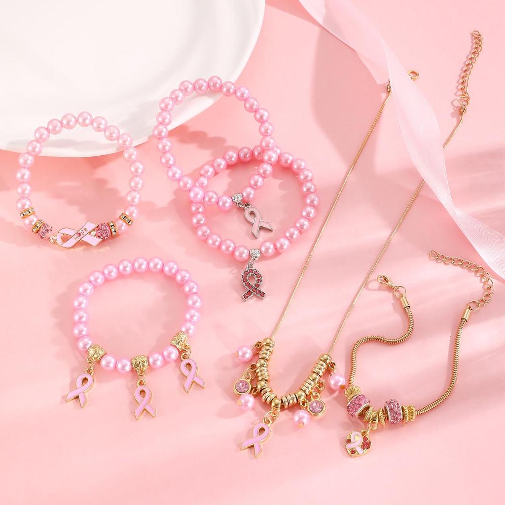 Ожерелье в знак осведомленности о раке молочной железы и Браслет для профилактики СПИДа с значком красной ленты