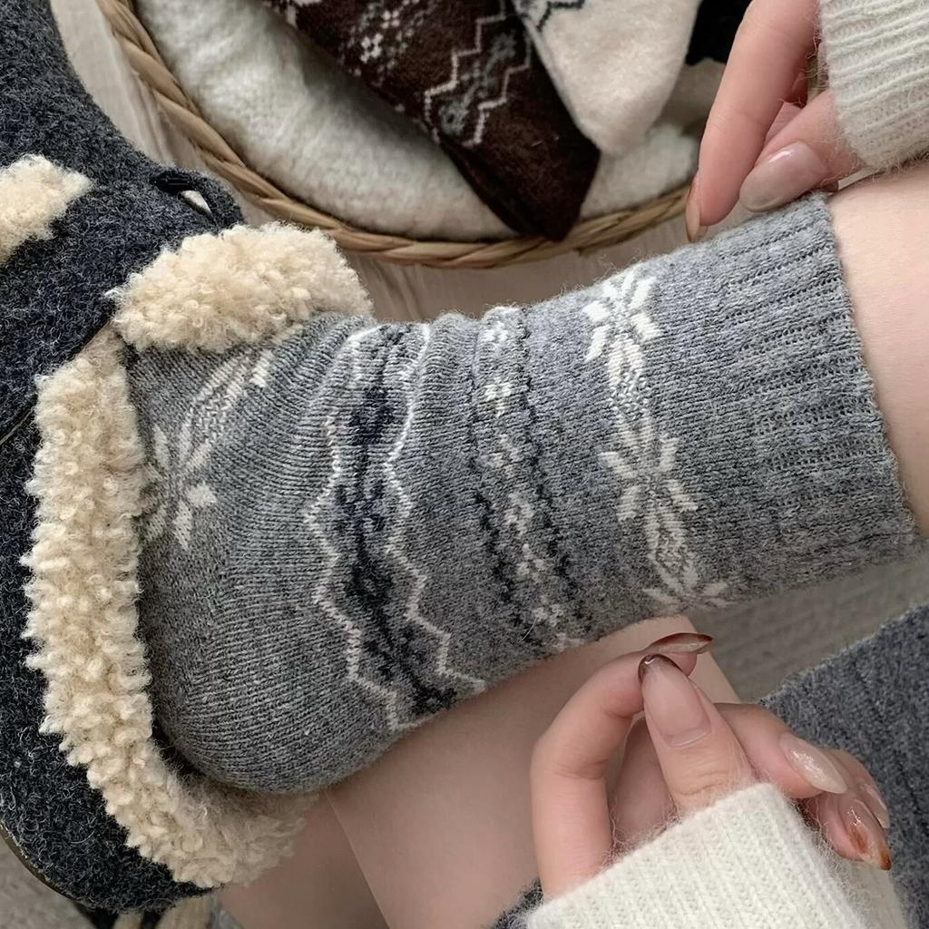 Носки Birkenstock Stack до середины голени Снежинка Зимние Теплые Шерстяные Носки Утолщенные С Винтажными Детскими