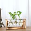 Vintage Wooden Frame Vase Plant Terrarium with Wooden Stand Glass Vase Desktop Glass Planter for