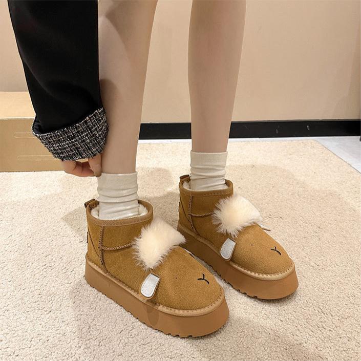Snow Boots for Women Winter Fur Integrated Short Tube with Thick Velvet Fashionable Anti Slip Bread Cotton Shoes