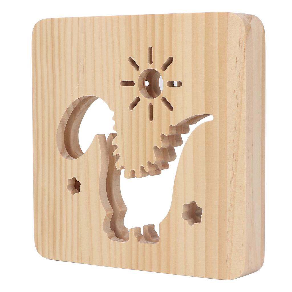 Лампа с резьбой по дереву с рисунком динозавра, теплый белый свет, питание от USB, 3D-деревянная лампа из сосны, ночник