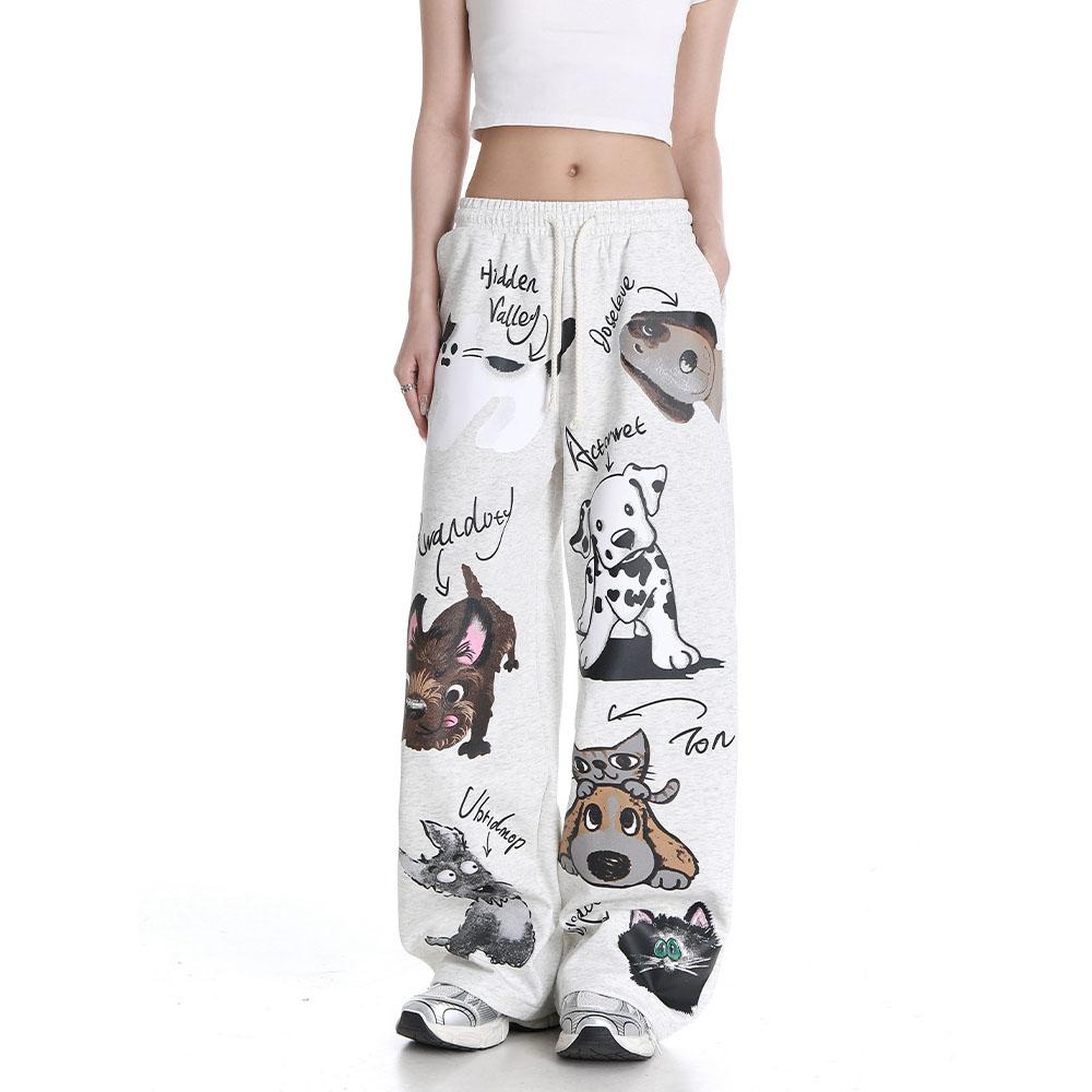 Loose Fitting Casual Pants Fashionable Cartoon Dog and Cat Graffiti Pattern Leggings