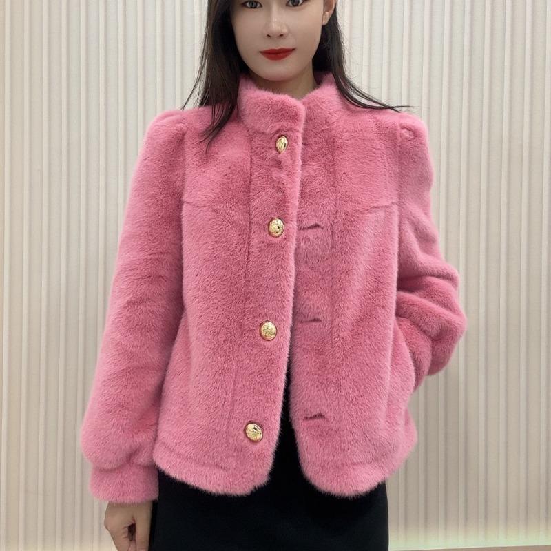 Warm Thickened Short Mink  Coat Long Sleeve Stand Collar Versatile Autumn Winter Outerwear