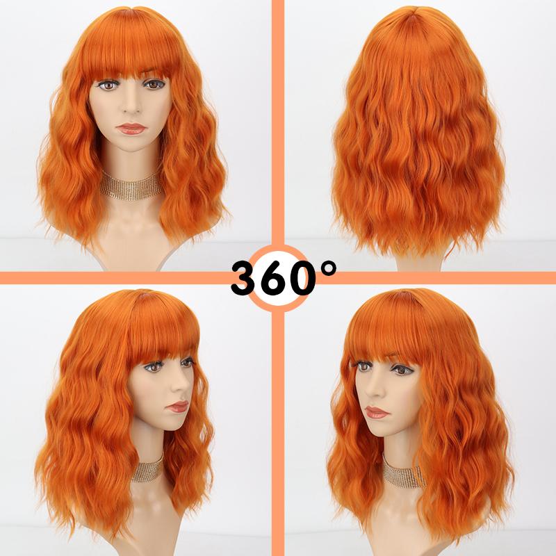 MISSQUEEN Женский модный оранжевый парик длиной до плеч с челкой из синтетического волокна для косплея, повседневная одежда, короткий волнистый парик Боб