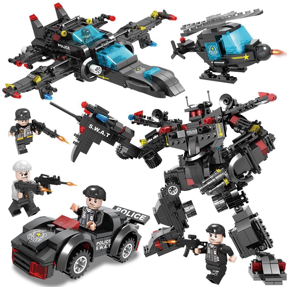 750 шт. 8 в 1, спецназ, городская полиция, грузовики, строительные блоки, полицейский робот, модель вертолета, кирпичи, игрушки для детей, подарки