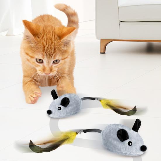 Electric Mouse Toy for Cats Interactive Plush Mouse with Remote Control Rechargeable Automatic Moving Cat Mice Toy with Feather Tail