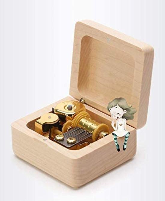 Мини деревянная музыкальная шкатулка на 18 нот заводная музыкальная шкатулка деревянная музыкальная шкатулка с механизмом замок в позолоченном цвете (Клен, небо)
