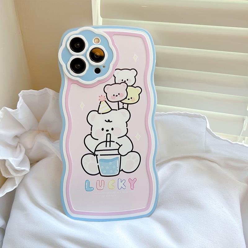 Zhitai Cartoon Bear iPhone Case: Fits iPhone 12 Pro Max, 13 Pro, 14 – Flower Hole Wave Design.