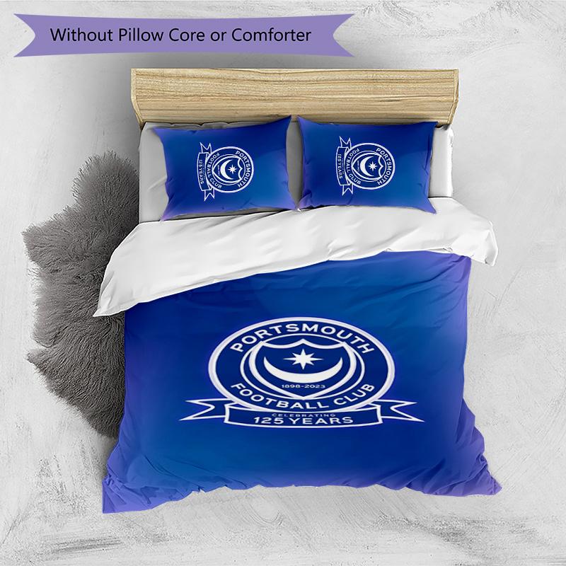 Portsmouth FC Printed 3PCS Bedding Set Breathable Duvet Cover with Pillowcases Decorative Bed Linen for Bedroom Home