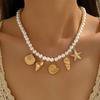 Ocean Wind Alloy Shell Starfish Conch Pendant Necklace, Light Luxury Niche Pearl Jewelry Necklace