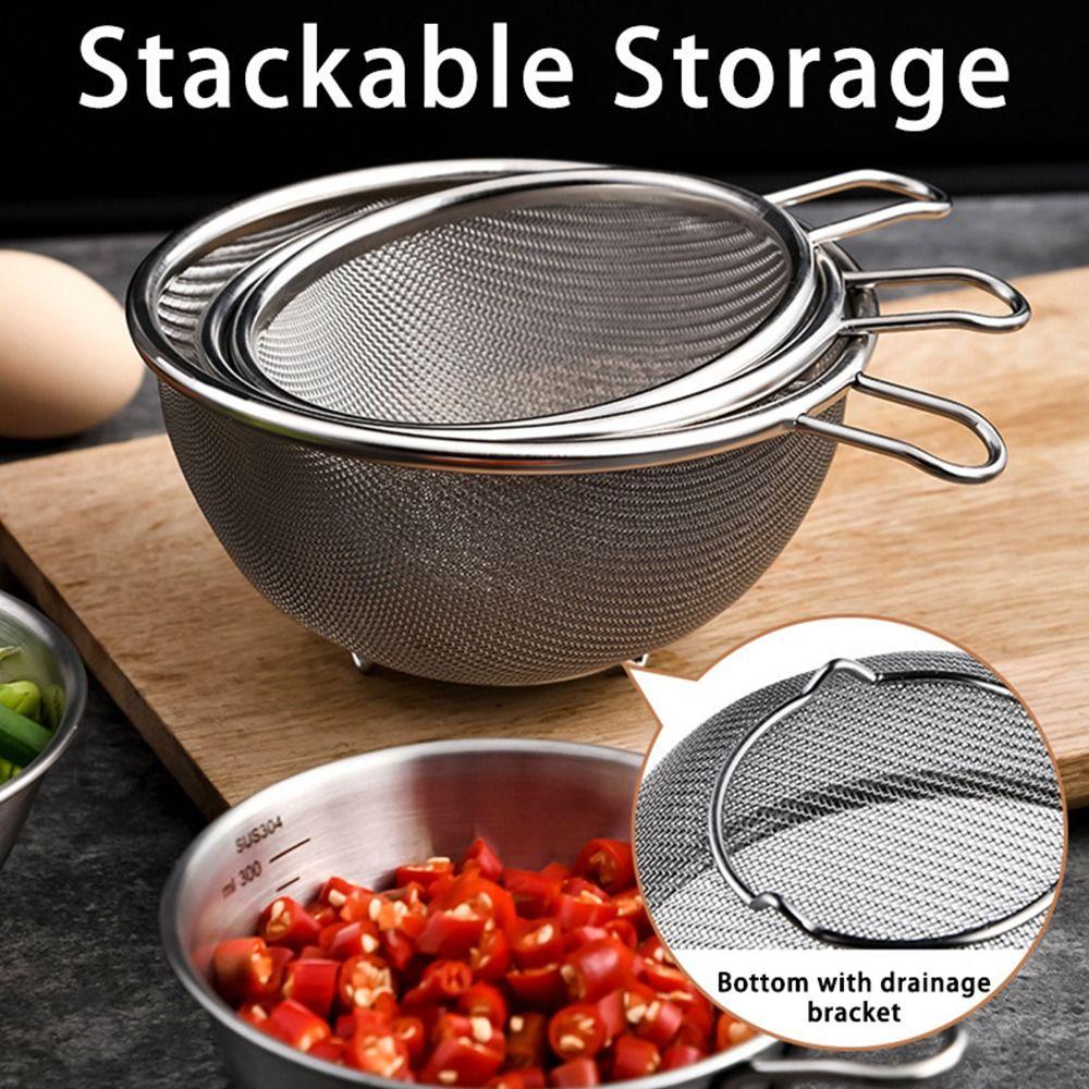 with Handle Bowl 304 Stainless Steel Fine Mesh Strainer Colander Basket Kitchen Tool