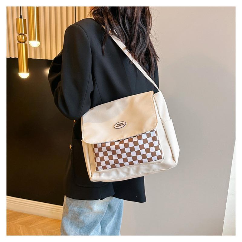 Большая вместительная сумка-мессенджер для поездок на работу, корейская клетчатая сумка, сумка через плечо для студенток, холщовая сумка для студентов