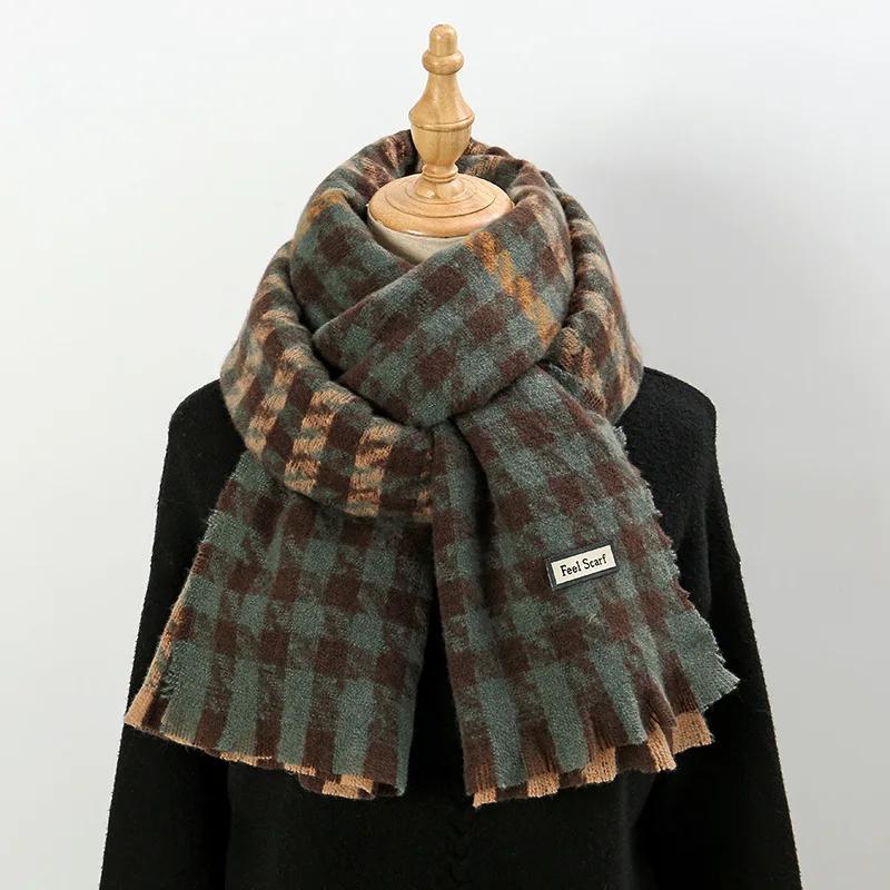 Vintage Classic Women's Thousand Bird Checkered Scarf Thick Winter Atmosphere with Neck Warmers Elegant Scarves Accessories Gift
