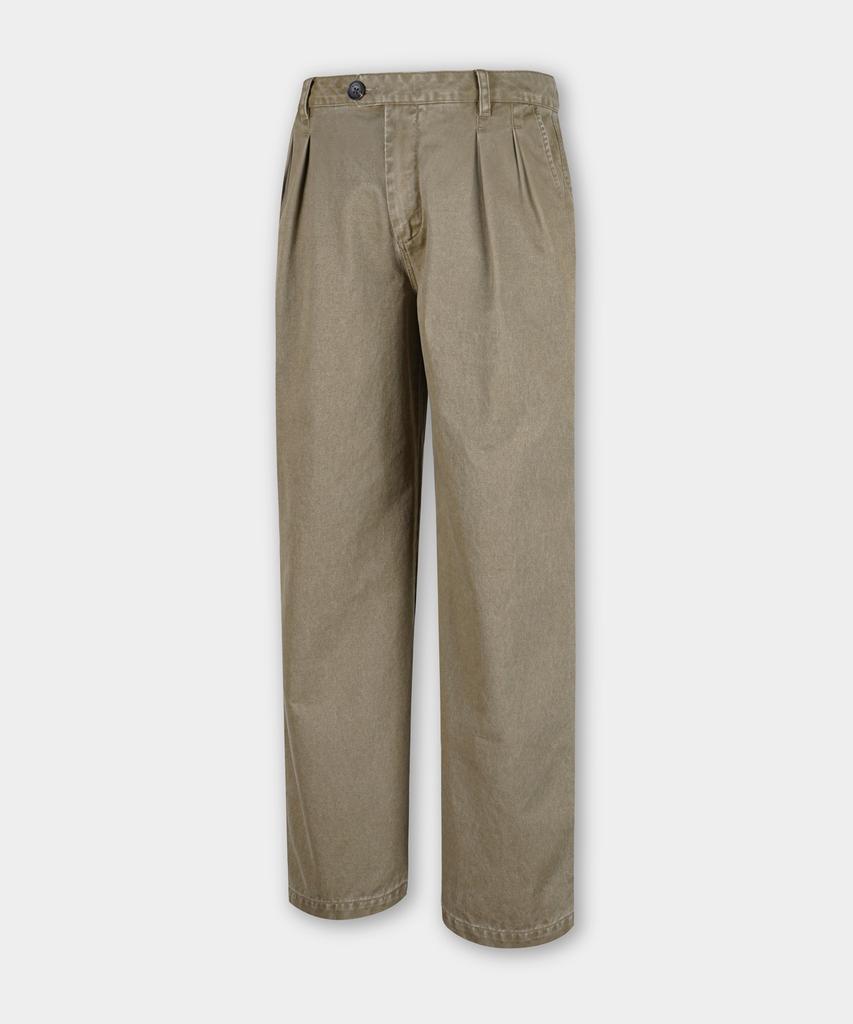 BIRBANTE Garment-Washed Twill Double-Pleat Chino Pants - Beige