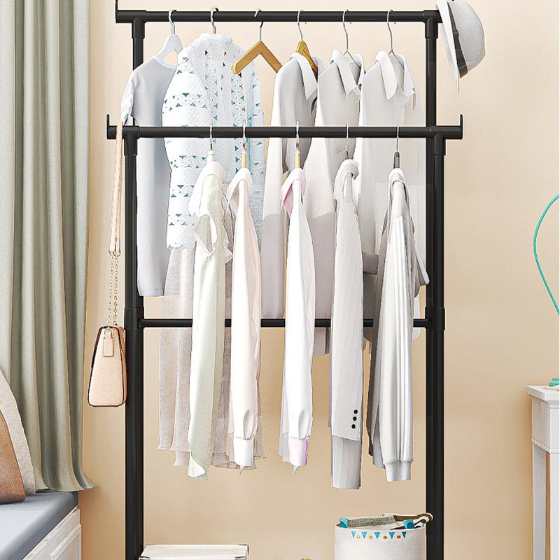 Movable Coat Rack Bedroom Clothes Hanger Pulley Shelf Clothes Storage Racks Simple Assembly Wardrobe Hat Clothes Organizer