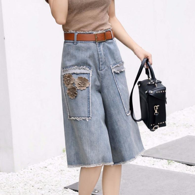 Vintage High Waist Loose Wide Leg Jeans Women's Summer Thin Seven-Point Denim Pants