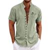 Мужская повседневная свободная рубашка с короткими рукавами и принтом, модный топ с воротником-стойкой