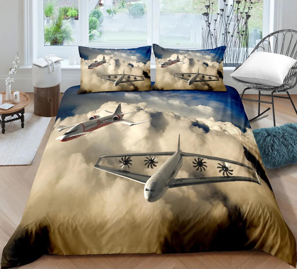 Airplane Fighter Duvet Cover King/Queen Size,flying Fighter Jet Bedding Set for Kids Teens Boys,modern Cool Airplane Quilt Cover