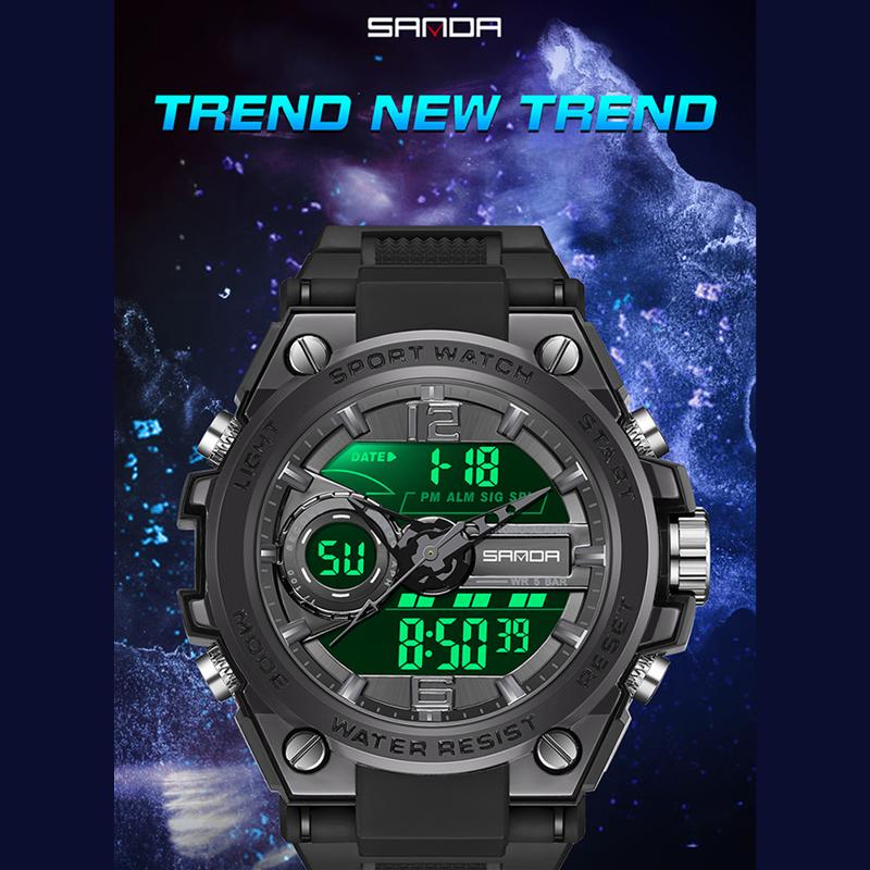 Новые модные мужские часы SANDA, спортивные ночные водонепроницаемые электронные часы, молодежные часы