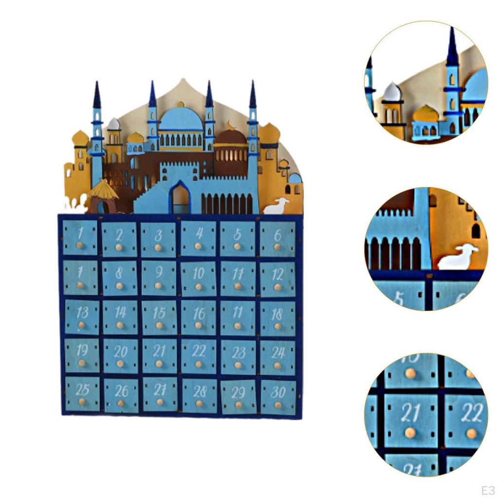 Wooden LED Countdown Calendar Gift Ramadan Decoration for Cabinet Bookshelf