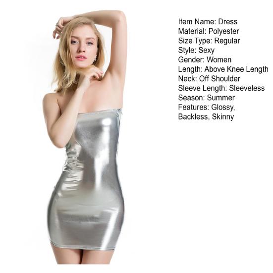 Женское клубное платье из гладкой глянцевой искусственной кожи, облегающее, с открытыми плечами, однотонное, без рукавов, с открытой спиной, вечерние мини-платье