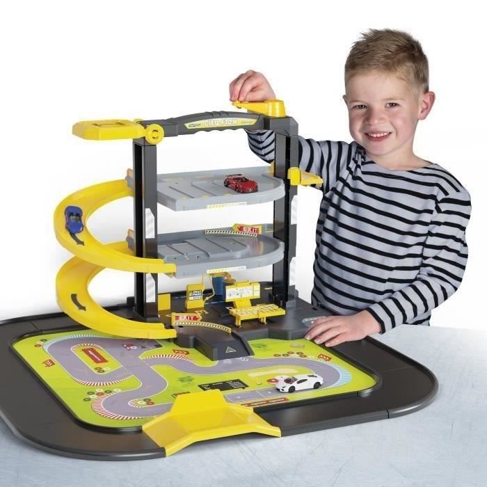 Garage City Flex - MAJORETTE - 3 niveaux - Station lavage, pompe, ascenseur- 5 véhicules inclus - Des 3 ans