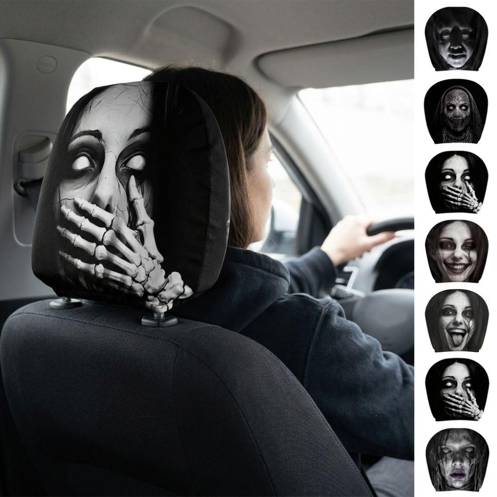 2Pcs Comfortable Halloween Car Headrest Cover Automotive Seat Headrest Cover All Seasons Use