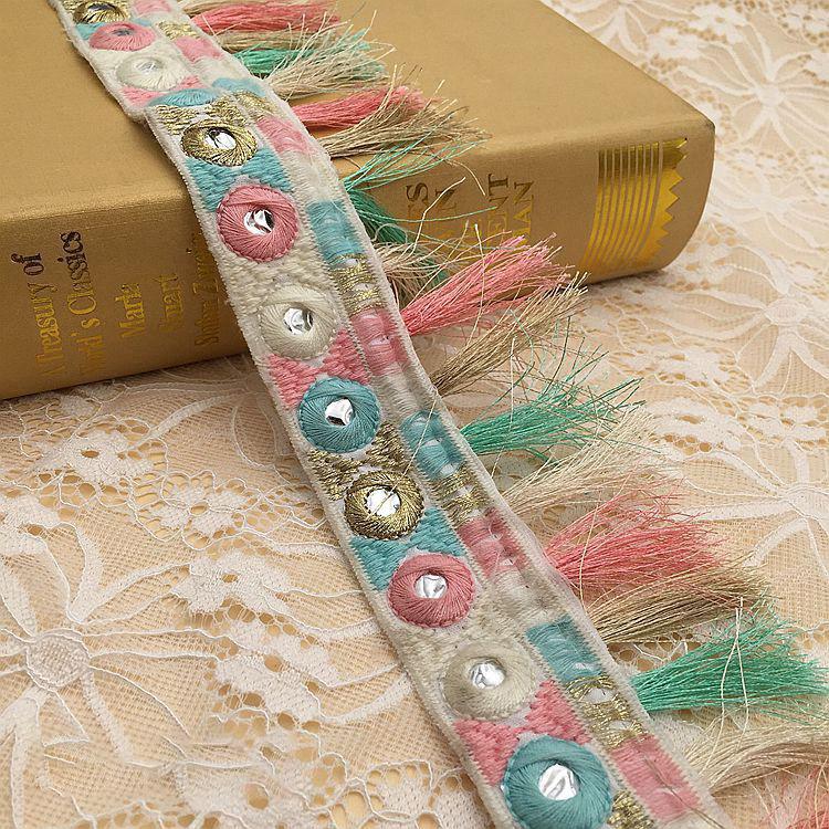 5/10 ярдов этническая вышивка блестками жаккард кисточка кружевная отделка тесьма с бахромой для самостоятельного шитья одежды занавески декоративный аксессуар