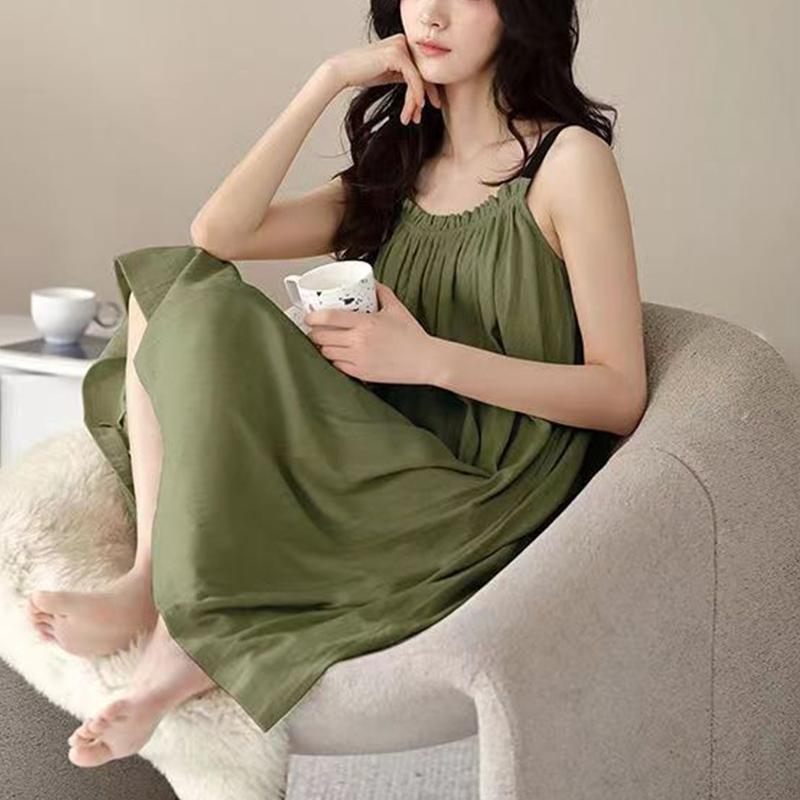 Sleeping Skirt for Women, Summer Short Sleeved Suspender for Casual Women, Medium Length, Suitable To Wear Externally