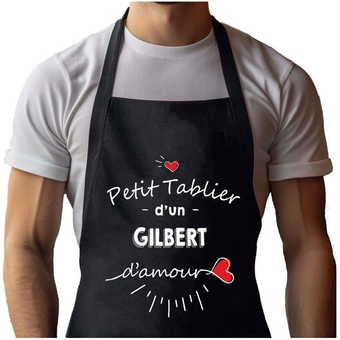 Tablier de cuisine - Gilbert d'amour - Noir - Impression bretonne - Coton épais ajustable