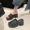 High-heeled Cool Slippers for Women To Wear Outside 2024 Summer New Simple Casual Thick-heeled High-heeled One-word Cool Slippers for Women