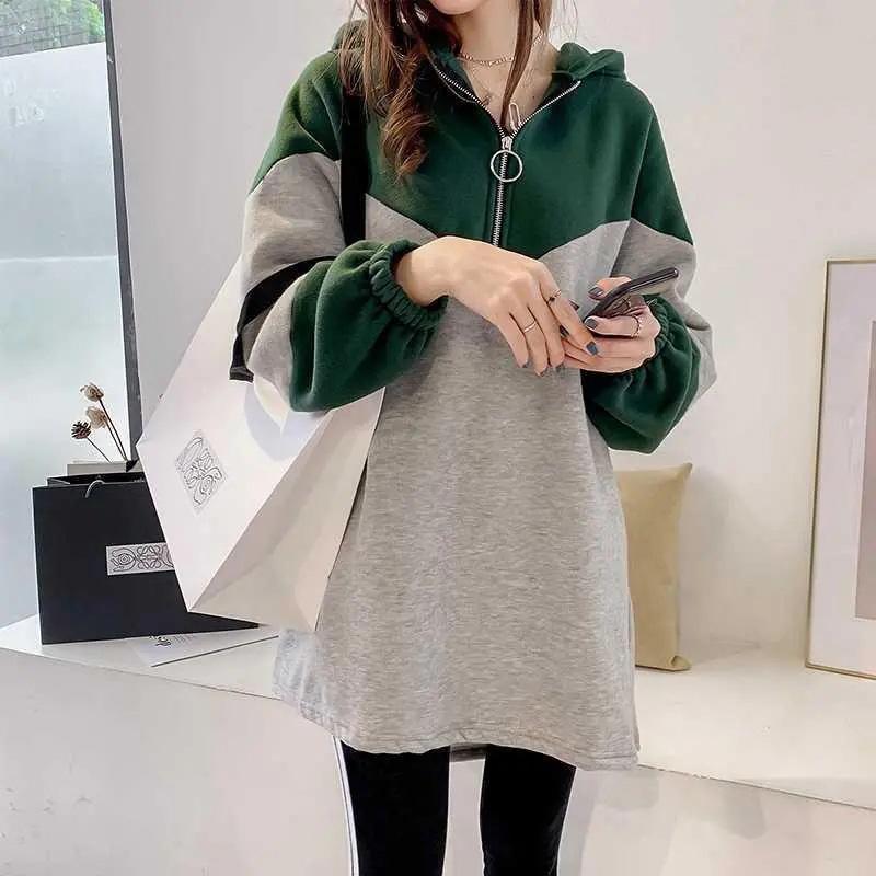 Plus Size Hooded Sweatshirt Autumn Thickened Warm Loose Mid-Length Sweatshirt Casual Comfortable Pullover Top