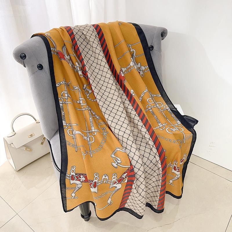 Wenyi Fan Creative Niche Printed Scarf High Sense Women's Elegance Temperament Fashion Cotton and Linen Scarf with Shawl