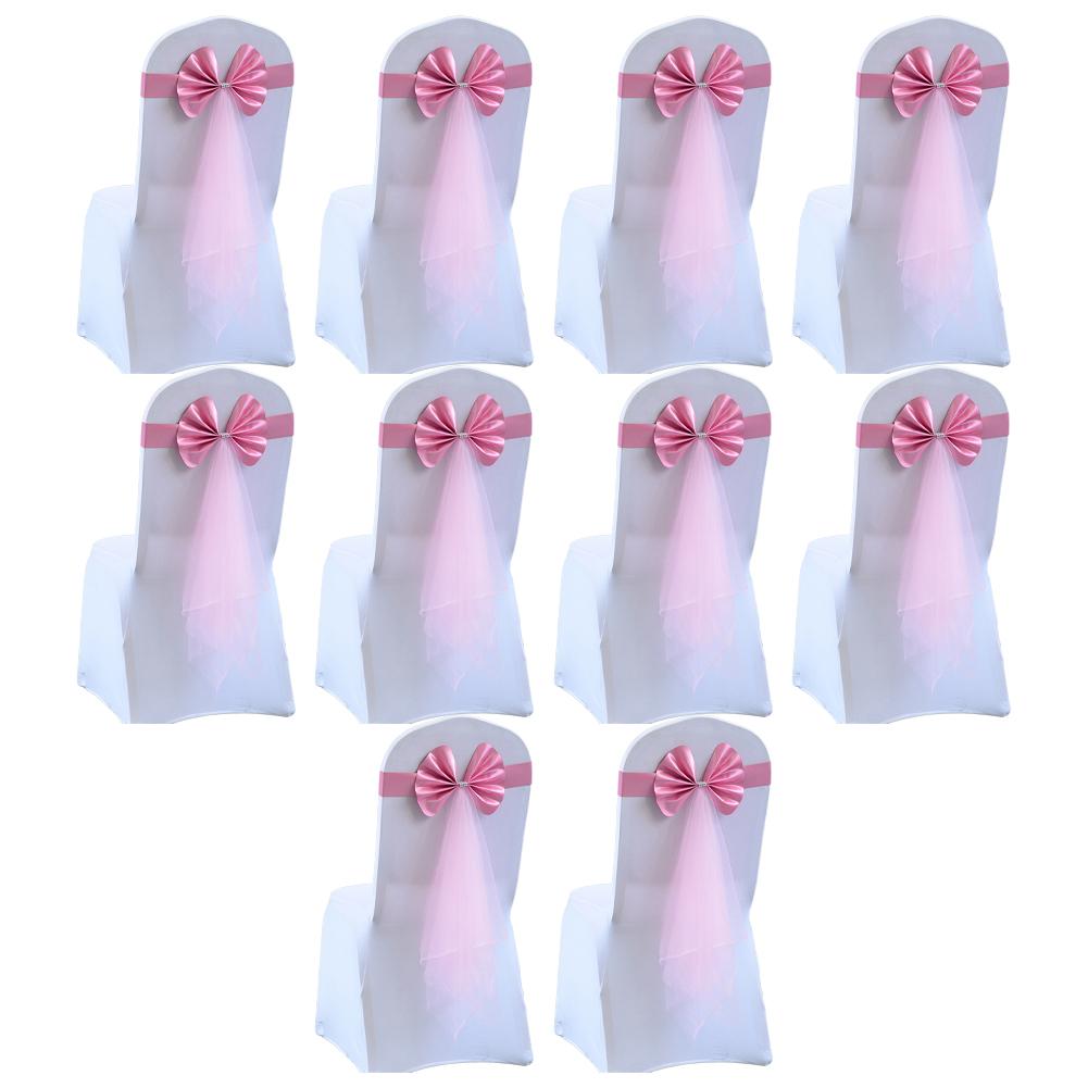 10Pcs Organza Chair Sashes Knot Bands Chair Bows For For Wedding Party Banquet Event Country Wedding Chair Decoration