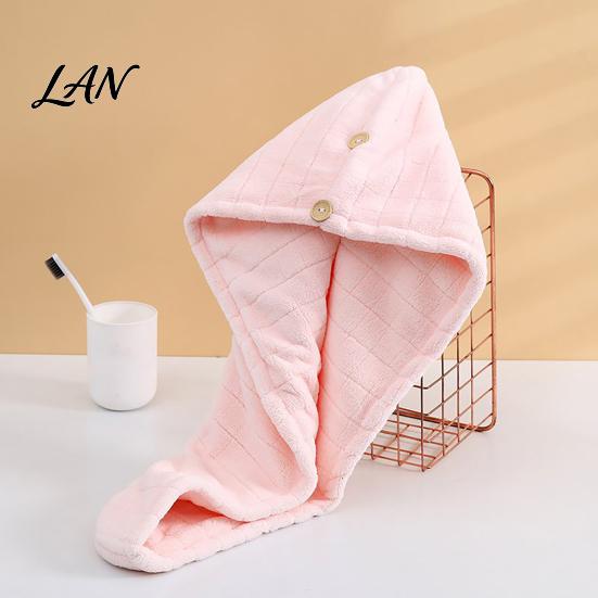Non Slip Hair Drying Turban Coral Fleece Towel Wrap with Button, Thick Quick Dry Super Reusable for Home Absorbent Turban, Cap Long