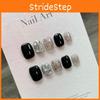 Short Fake Nail Stickers With Black Glitter Water Diamoans And Star Motifs For Student And Casual Use