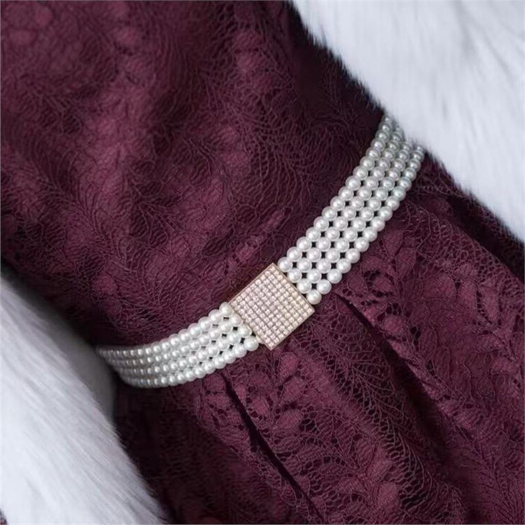 Pearl Decorative Waist Chain High-End Elastic Waist Belt Women'S Waist Accessory Luxurious For Daily Commute Party