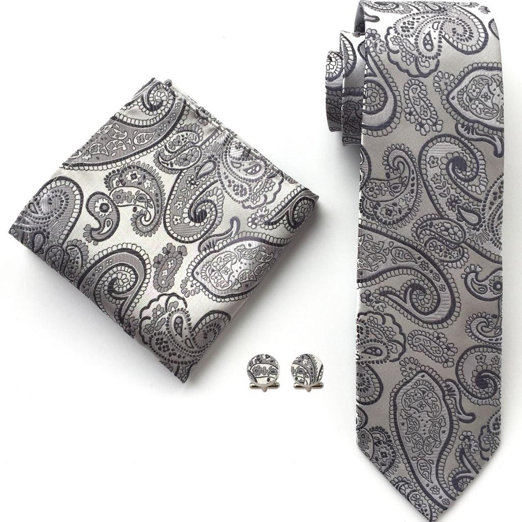Floral Striped Paisley Literary Style Men'S Tie Pocket Towel Cuffs Three Pieces